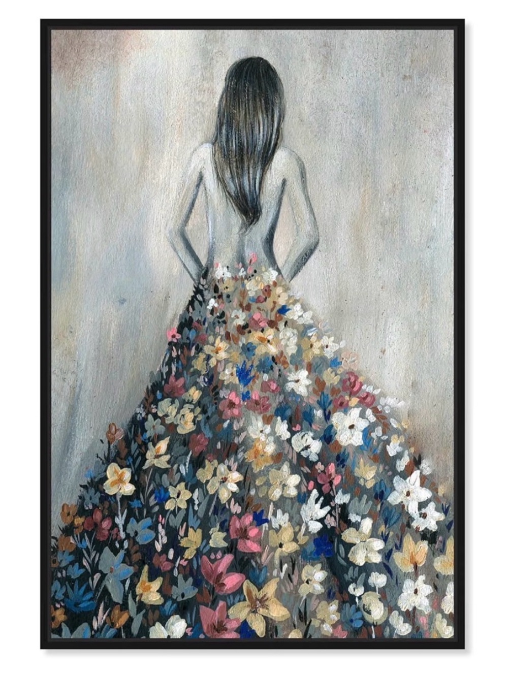 Oliver Gal Girl With Flower Thoughts 10x15 Framed Canvas Authentic